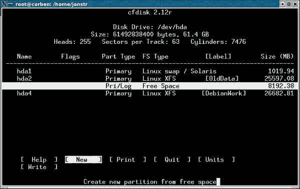 Create a new partition Create a new partition